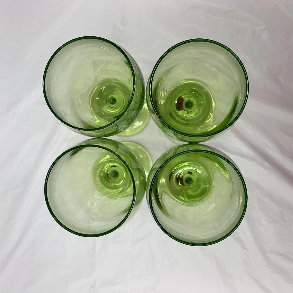 Hand Blown Green Iridescent Wine Glass Goblet Set of 4 - Picture 4 of 9
